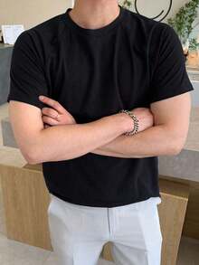 Men's Plain Cotton Raglan Sleeve T-Shirt - 黑色 - 查看 7