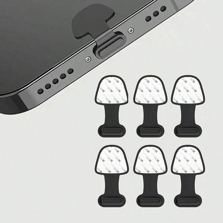 6pcs Silicone Dust Plug, Black, Compatible With IPhone And Android Type-C Charging Port, Universal Soft Silicone Dust Plug For Type-C Port Of Smartphones And Tablets - Black - View 6