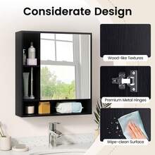 Wall Mounted Bathroom Cabinet With Mirror Single Door 3-Position Adjustable Shelf Hidden And Open Storage For The Bathroom, Living Room Or Entryway - Black - View 10
