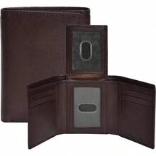 Real Leather Mens Trifold Wallet RFID Blocking Slim Minimalist Front Pocket - & Stylish With ID Window In Box - Brown - View 8
