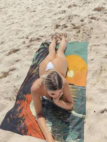 1条春季系列彩色印花沙滩巾，大号柔软吸水条纹沙滩浴巾，适合旅行、度假、运动、浴室、泳池和露营，现代旅行必备毛巾，吸水性强。 - 彩色 - 查看 4