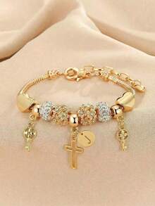 1pc 26 Letter, Heart, Cross, Flower Beaded Bracelet, Fashionable Youth Keychain, Cross Pendant Bracelet - Multicolor - View 56