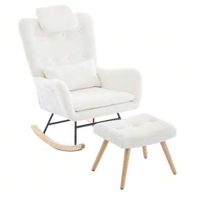 Modern Design: Schaukelstuhl, Schaukelstuhl Mit Hocker, Freizeitstuhl, Relaxstuhl, Liegestuhl Mit Armlehnen, Teddysamtstoff, Belastbar Up To 100 Kg. Geeignet Für Schlafzimmer, Wohnzimmer, Garten