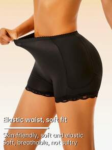 Women Padded Butt Lifter Shorts,Lace Shapewear Shorts With Butt Pads,Sexy Figure Shaping Seamless Tummy Control Panties - 黑色 - 查看 4