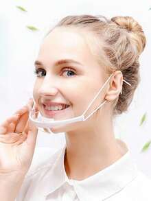 Bộ 10/20/50 chiếc khẩu trang trong suốt dùng cho ngành công nghiệp thực phẩm và phục vụ ăn uống, ngăn ngừa bắn nước bọt, khẩu trang tạo nụ cười, dây đeo tai co giãn và rộng, chất liệu ABS, dễ dàng vệ sinh và tái sử dụng. - Xem 3