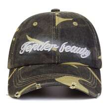 1顶男士 Leauty 字母刺绣迷彩印花做旧棒球帽，休闲街头风，适合春季、秋季、旅行、海滩等场合。 - 多色 - 查看 5