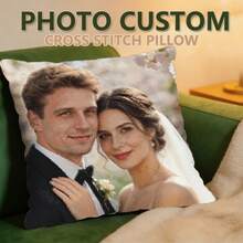 1Pc DIY Photo Custom Cross Stitch Pillow Kit, Printed Canvas, 45x45cm Cross Stitch Pillow, Giving A Unique And Convenient Impression, DMC Printed Canvas, DIY Craft Gift, Sewing Accessories, Sewing Kit, Embroidery Floss Craft Set - Multicolor - View 1