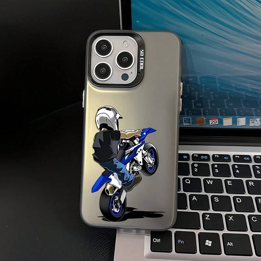 1 chiếc ốp lưng điện thoại IMD màu đen mờ họa tiết hoạt hình xe máy trẻ em, tương thích với iPhone 16 Pro Max, 17/16/15/14 Plus, 13/12/11, Air, Series - Nhiều màu - Xem 1