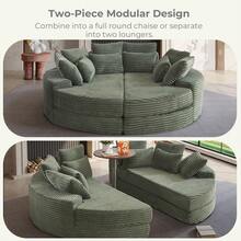 YOGLAD 78.5" Oversized Round Corduroy Recliner Chair, 2-In-1 Convertible Sofa Bed & Double Lounger, Modular No-Assembly Cloud Couch, Deep Seat Oversized Recliner For Living Room Bedroom Apartment, Soft Corduroy Upholstered Oversized Lounge Sofa, Comfy Convertible Floor Couch For Adults Teens, One-Piece Modular Sofa With Expandable Multi-Unit Combinations - 綠色 - 查看 3