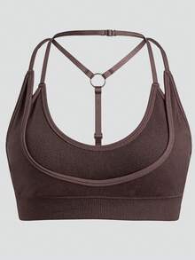 Runway Rest 2 In 1 Halter Neck Design Women's Seamless Sports Bra - Brown - View 9