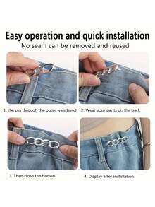 Bộ 1/3/6 khóa thắt eo, đa năng cho quần jeans, thắt lưng hợp kim thời trang có thể điều chỉnh, tháo rời, không cần may, giúp thu gọn vòng eo, khóa bấm từ lớn đến nhỏ, dụng cụ siết chặt tay áo khoác và váy không lộ cổ. - nhiều màu - Xem 6