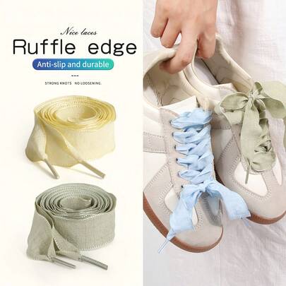 1 Pair Colorful Single-Layer Ruffled Wave Decorative Shoelaces, 2.5cm Width, Suitable For Women's Sneakers, Casual Shoes And White Sports Shoes, Battery-Free