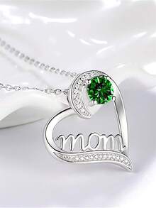 1pc Women's Cubic Zirconia Pendant Necklace, Suitable As Mother's Day Gift, Anniversary Celebration, Party Wear - Silver+Green - View 10