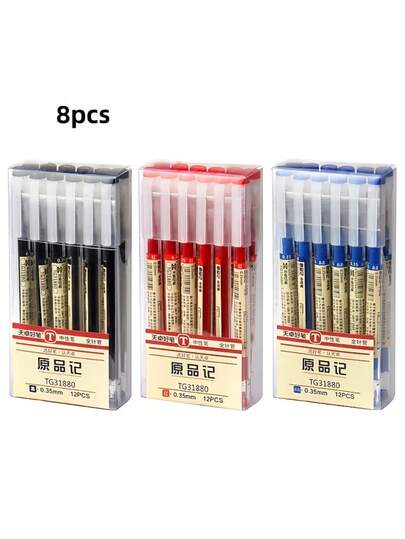 Bộ 8 bút bi mực khô nhanh đầu nhọn 0.35mm | Đen/Xanh dương/Đỏ, viết trơn tru, cấu trúc bền chắc, lý tưởng cho người đi làm và sinh viên, văn phòng phẩm.