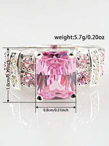 1枚女士立方氧化锆戒指，适合婚礼、订婚、派对佩戴、情人节礼物 - 粉色 - 查看 7