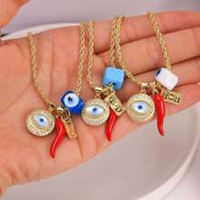 1件装蓝眼辣椒吊坠项链，土耳其眼睛护身符，手工制作，男士幸运礼物 - 時尚項鍊 - 查看 2