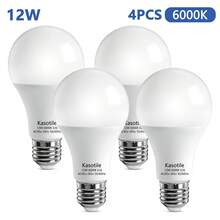 Kasotile A21 LED灯泡 12W，E26/E27中号灯头（相当于100W白炽灯），6000K冷白光/4000K自然白光/3000K暖白光，显色指数85+，无频闪，适用于家居装修、出租房、卧室和厨房照明。 - 12WA泡-4個裝 - 查看 3