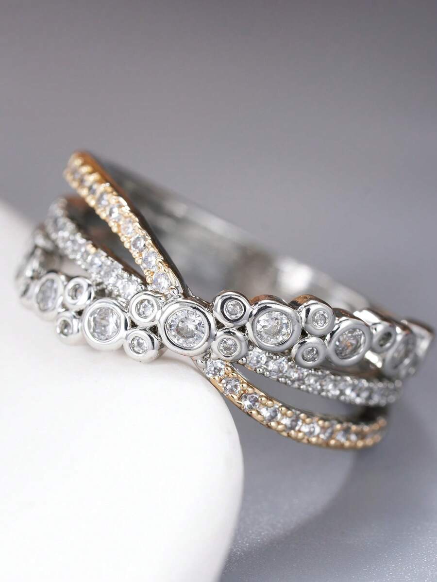 1 pieza Anillo de lujo con circonita cúbica para mujer para boda, compromiso, aniversario, fiesta, joyería, regalo del Día de San Valentín - 1# - Ver 1