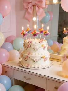 Floral Star Birthday Multicolor Happy Birthday Party Anniversary Cake Decorative Candles - View 8