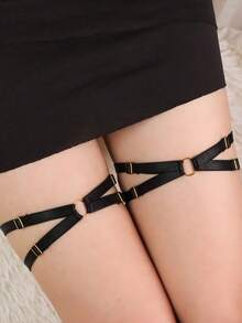 2件套性感交叉腿吊袜带，时尚女士高弹力吊袜带大腿吊袜带，婚礼仪式服装配饰 - 黑色 - 查看 7