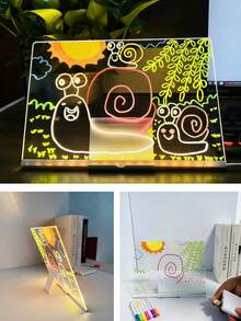1 Set USB Acrylic LED Light, LED Message Board, 7-Color Luminous Panel With Stand, Erasable Drawing Night Light, LED Display Board, For Art Creation, Holiday Light Decor, Holiday Messages & Daily Ambient Lighting - Transparent Acrylic Drawing Board - View 6