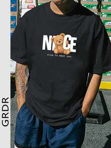 GRDR Áo thun nam tay ngắn in hình gấu tối giản, thoải mái và thoáng khí, phù hợp cho mùa hè, dẫn đầu xu hướng thời trang. - màu đen - Xem 1