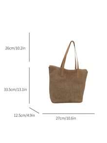 Túi tote bằng rơm dung tích lớn dành cho nữ, túi xách đeo vai mùa hè mới, túi đi biển dệt. - Màu Khaki - Xem 6