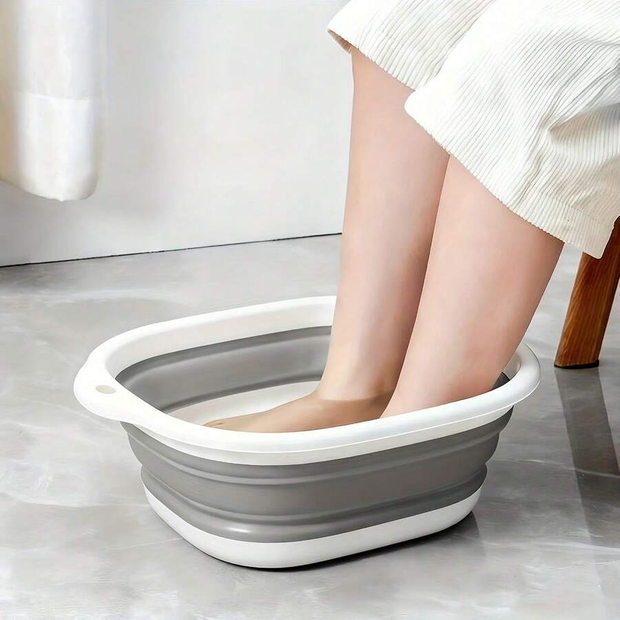 Portable Gray-White Square Foldable Foot Soaking Tub - View 1