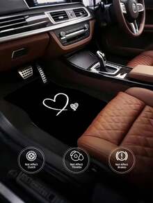 4pcs Polyester Car Floor Mats, Featuring Minimalist Black & White Heart Pattern, Suitable For Car Interior, Easy Installation & Maintenance, Fashionable & Durable - A - View 6