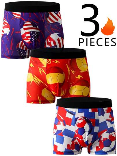 Bộ 3 quần bơi nam in kỹ thuật số World Cup, thoáng khí, thoải mái, co giãn, thích hợp cho bơi lội, thể thao, quần lót độc đáo, quần đạp xe.