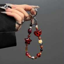 1 Piece Amber Vintage Leopard Print Beaded Bracelet, Beaded Hand Chain, Short Wrist Strap, Phone Case And Bag Accessory - Màu tím - Xem 4