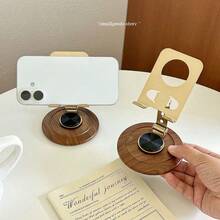 1pc Premium Retro Wooden Grain Phone Stand, 360 Degree Rotation. Suitable For Student Dorm, Desktop Phone, Tablet, Phone Live Streaming Stand And Desktop Decor - Multicolor - View 5