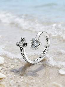 1 chiếc nhẫn hình thánh giá mạ vàng, đính đá Cubic Zirconia, có thể điều chỉnh kích cỡ, trang sức Cơ đốc giáo, quà tặng cho phụ nữ. - Nhẫn - Xem 5