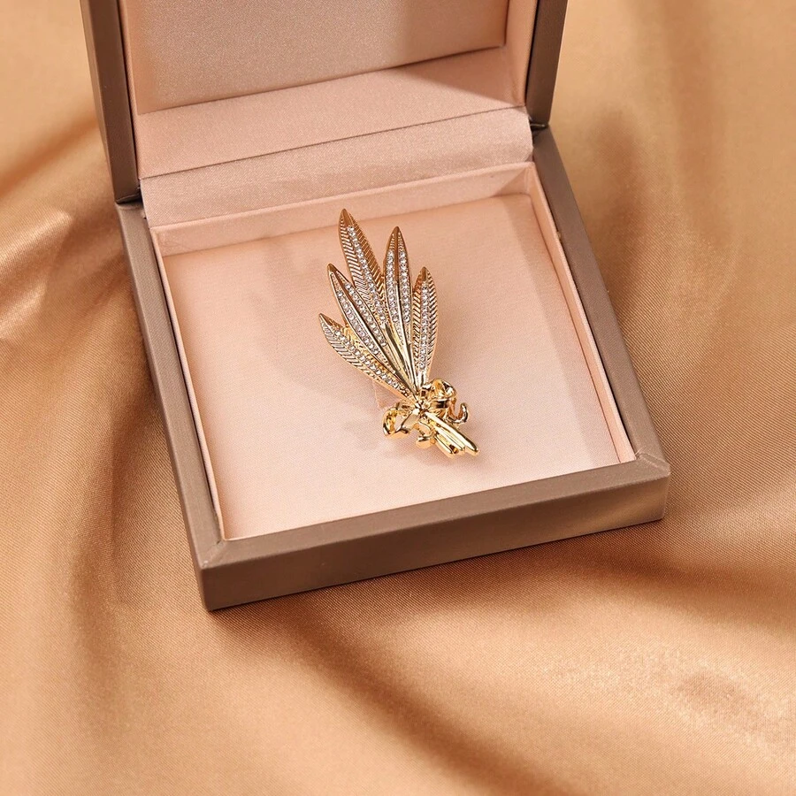 新款镶钻麦穗胸针，奢华复古翻领别针西装配饰 - 彩色 - 查看 1