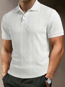 Men's Casual Jacquard Polo Shirt, Versatile For Daily Commute, Spring/Summer - White - View 1