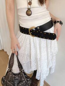 1 pieza Cinturón de estilo callejero único de material PU negro para mujer - Negro - Ver 2