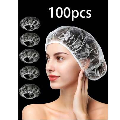 1/5/10/50/100个装一次性防水弹性浴帽，可作鞋套使用，适用于沐浴、护发，便携，适合居家和旅行使用。