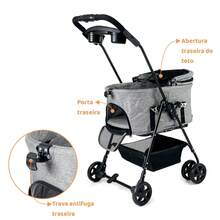 Mighor Carrinho de passeio com berço removível para Pet, animal de estimação, cachorro, cão, gato de médio porte até 20 Kg - Cinza - Visão 7