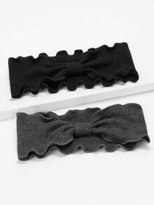 2pcs Women Wavy Edge Bow Knit Headband, Soft Stretch Solid Color Hair Wrap, Casual Daily Makeup Washing Hair Accessory - Multicolor - View 8