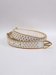 Women's Western Belt 2.8cm With Gold Studs And Vintage Buckle - trắng - Xem 4