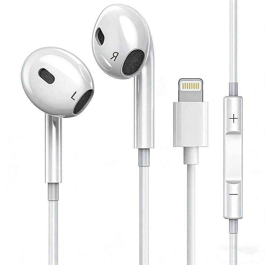 Lightning Wired Earphones, Compatible With IPhone 14/13/12/11/XR/XS/X/8/7/SE/Pro/Pro Max, With Built-In Remote Control For Music, Call And Volume, In-Ear Headphones With Lightning Connector, Hands-Free Calling, Track Control, Built-In Microphone - View 1