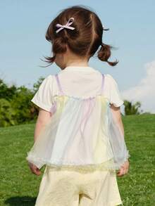 Balabala Đầm voan xếp lớp bồng bềnh, mềm mại, mộng mơ, đáng yêu, phong cách cho bé gái, trang phục mùa hè 2026. - tông màu trắng tím - Xem 3