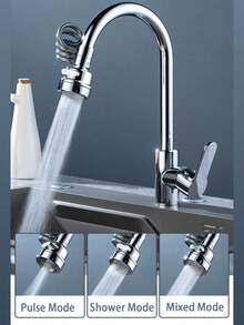 1个可拉出式防溅泡沫喷头 - 银色：厨房水龙头延长器 三速增压防溅花洒通用型花洒泡沫装置 三速可拉出式神器水龙头增压器通用型可拉出式延长器防溅花洒神器厨房浴室洗脸盆洗发神器 - 可抽拉 - 查看 7