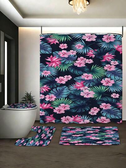 Bộ đồ dùng phòng tắm họa tiết hoa dâm bụt nhiệt đới tươi mát 1/3/4 món, trang trí nhà cửa, rèm tắm, bộ rèm phòng tắm, đầy đủ vật dụng cần thiết cho phòng tắm, bao gồm bộ rèm tắm và thảm trải sàn. Nhiều kích thước rèm tắm (72in*72in, 35.4in*72in, 47.2in*72in, 59in*72in) và bộ sản phẩm đồng bộ.