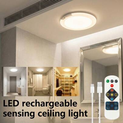 2pcs/1pc Rechargeable Remote Control LED Ceiling Light, Wall Light, Night Light, Kitchen Essential With Sensor Dimming Timer Function, Bathroom, Hallway, Porch Ceiling Lamp, Room Decor, Indoor, Bedroom, Living Room, Home Decor, Wall Decor