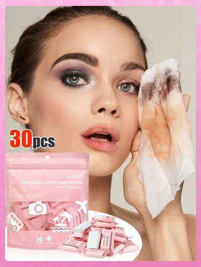 60/30pcs Disposable Facial Cleansing Wipes, Makeup Remover Wipes, Compressed Towels, Thickened Facial , Portable Daily Face Washing Towels, Travel Face Towels, Soft Towels For Makeup Removal And Cleansing