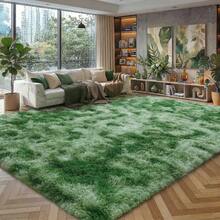 Soft Shaggy Area Rug For Living Room, Thick Fuzzy Rug For Bedroom, Modern Spring Decor Aesthetic, Upgrade Non-Slip Fluffy Carpet, Ideal Gift For Mother's Day Housewarming, Easter, Dry Clean Only, With 4 Carpet Stickers, Tie-Dye Dark Green - 紮染深綠 - 查看 8