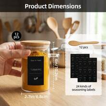 Tomnk 6/12Pcs 8oz Round Glass Airtight Jars With Bamboo Lids & Spoons, Food Storage Containers For Kitchen, Coffee, Tea, Sugar, Spices, Nuts & Pantry Organization - Trong suốt - Xem 5