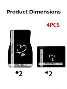 4pcs Polyester Car Floor Mats, Featuring Minimalist Black & White Heart Pattern, Suitable For Car Interior, Easy Installation & Maintenance, Fashionable & Durable - A - View 3