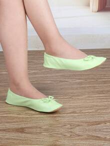 Women's Ballet Flats With Bow Round Toe Slip-On Dress Shoes, Comfortable LightweightCasual Flats In Multiple Colors, Soft Fashion Shoes For Office, Work, School, Travel, WalkingAnd Everyday All Season Wear - 抹茶綠 - 查看 7